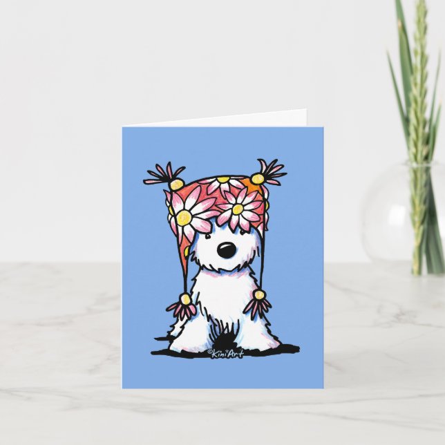 Tarjeta de nota de Gorra floral KiniArt Westie (Anverso)