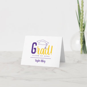Tarjeta de nota de grado morado amarillo