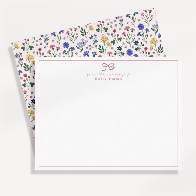 Tarjeta de nota de guardería con lazo de flores si (Subido por el creador)