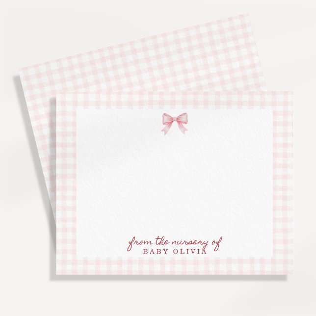 Tarjeta de nota de guardería con lazo de gingham r (Subido por el creador)