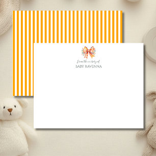 Tarjeta de nota de guardería con lazo de naranja r