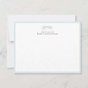 Tarjeta de nota de guardería con lazo floral azul 