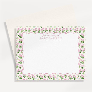 Tarjeta de nota de guardería Cottagecore con rosas