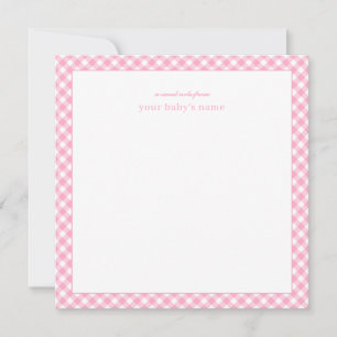 Tarjeta de nota de guardería de bebé de gingham ro