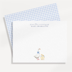 Tarjeta de nota de guardería de ganso de gingham a