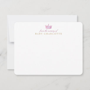 Tarjeta de nota de guardería de la princesa corona