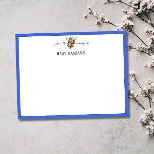 Tarjeta de nota de guardería de perezoso azul real