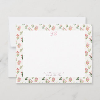Tarjeta de nota de guardería floral rosa