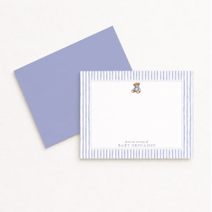 Tarjeta de nota de guardería preppy con oso de pel