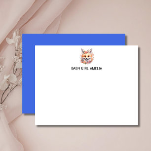 Tarjeta de nota de guardería Simple Floral Fox Nom