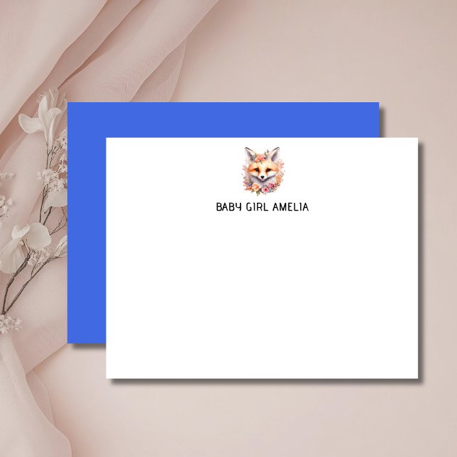 Tarjeta de nota de guardería Simple Floral Fox Nom (Subido por el creador)