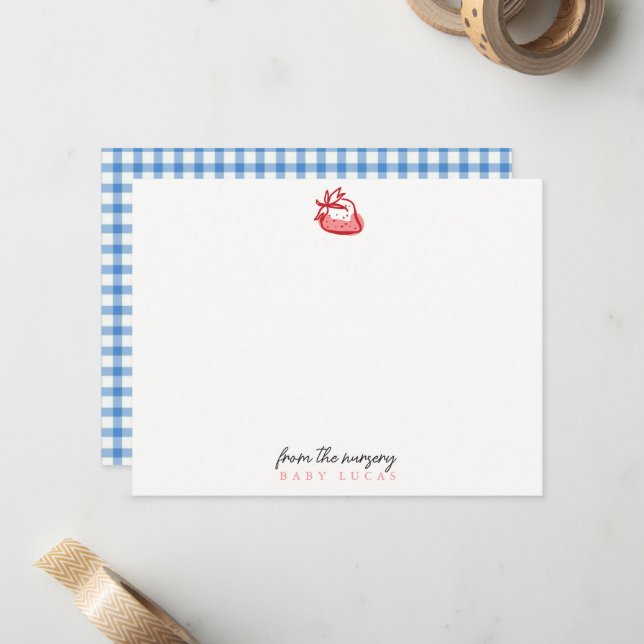 Tarjeta de nota de guinga azul de fresa para nurse (Anverso/Reverso In Situ)