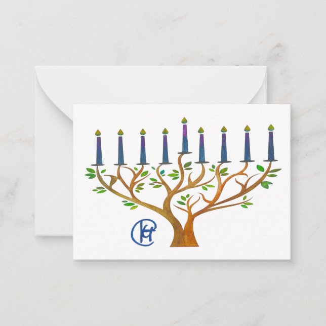 Tarjeta de nota de Hanukkah de la Menorah del Jard (Anverso)