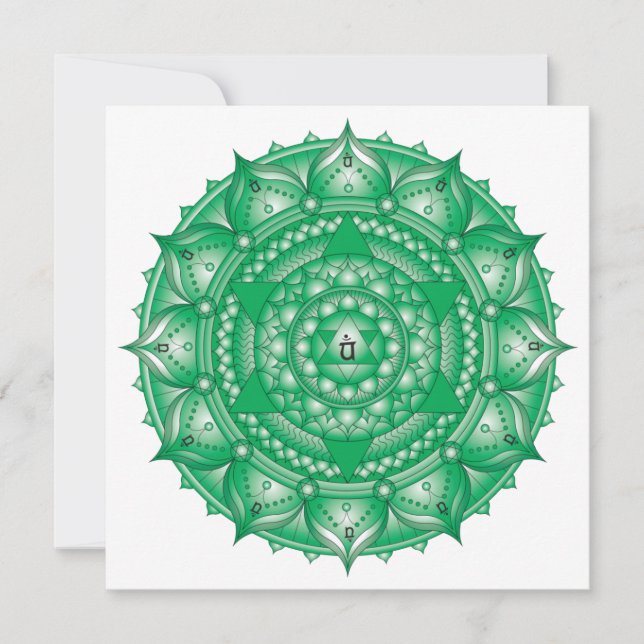 Tarjeta de nota de Heart Chakra Green Mandala Squa (Anverso)