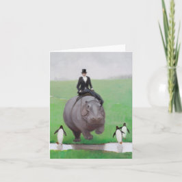 Tarjeta de nota de Hippo y Penguins Blank