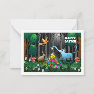 Tarjeta de nota de Huevos de Pascua en el bosque