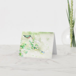 Tarjeta de nota de Hummingbird de color de agua