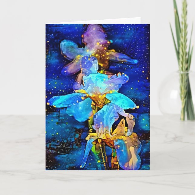 Tarjeta de nota de Iris Flowers Blue Artsy (Anverso)