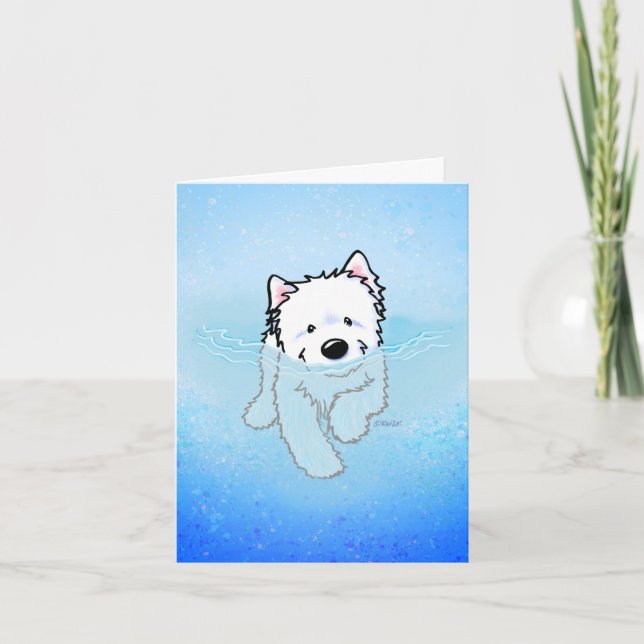 Tarjeta de nota de KiniArt Westie nadando (Anverso)