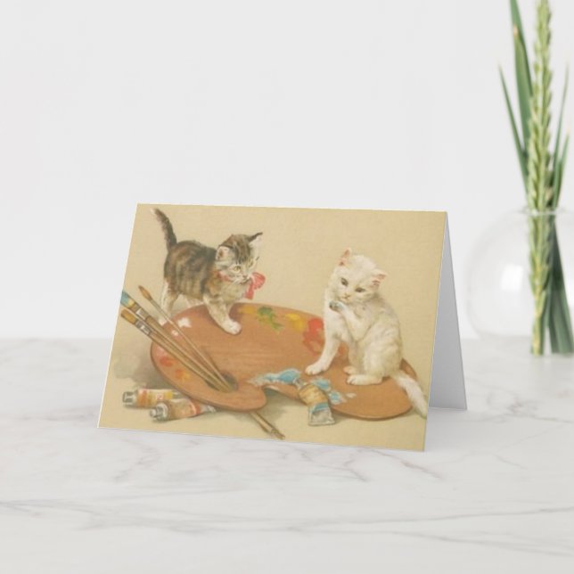 Tarjeta de nota de Kitten de Artista Vintage (Anverso)