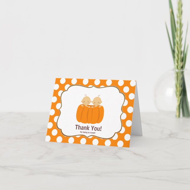 Tarjeta de nota de la calabaza para niños gemelos (Anverso)