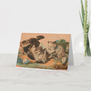 Tarjeta de nota de la fiesta del gato del vintage