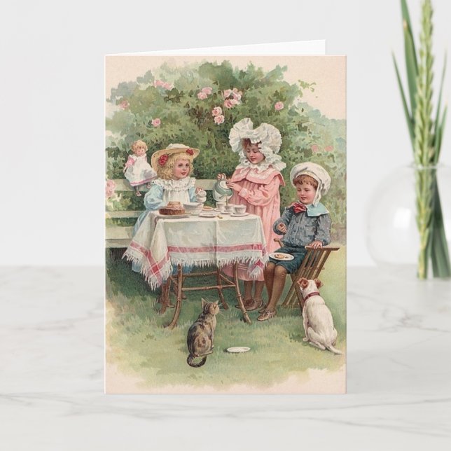 Tarjeta de nota de la fiesta del té de los niños (Anverso)