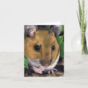 Tarjeta de nota de la pintura del ratón de madera