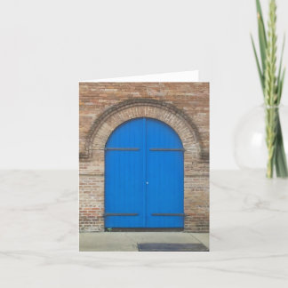 Tarjeta de nota de la puerta azul