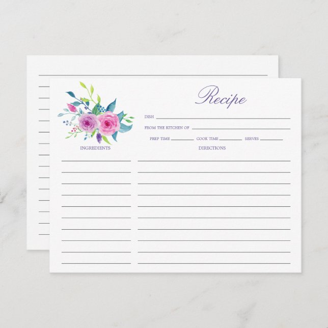 Tarjeta de nota de la receta de la ducha de novia  (Anverso / Reverso)