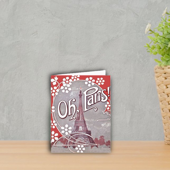 Tarjeta de nota de la Torre Eiffel de París (Eiffel Tower in Paris white daisy flowers on grey notecard.)