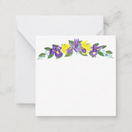 Tarjeta de nota de las acuarelas de Iris y Daffodi