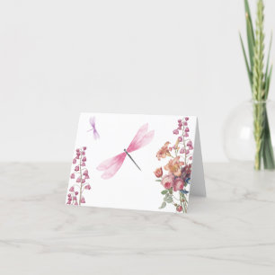 Tarjeta de nota de las flores y las libélulas de c