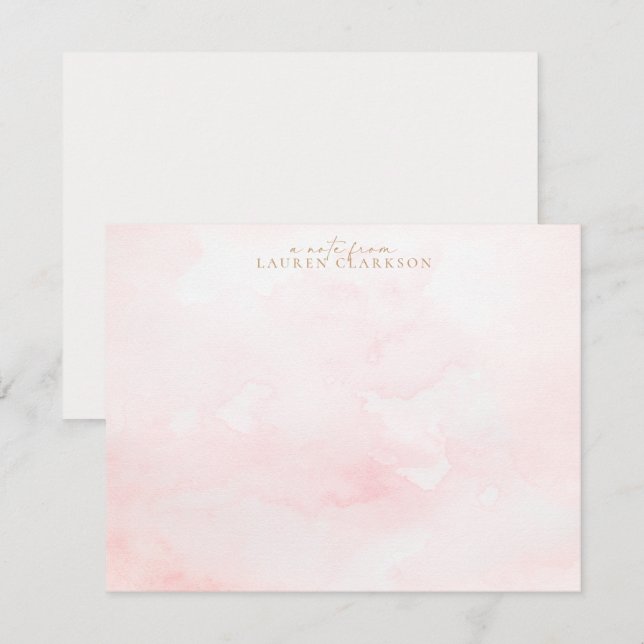 Tarjeta de nota de lavado de acuarela rosa suave (Anverso / Reverso)