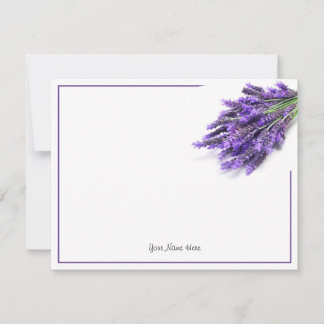 Tarjeta de nota de lavanda de color de agua pintad