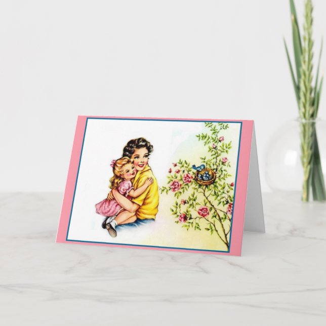 Tarjeta de nota de madre e hija retro (Anverso)