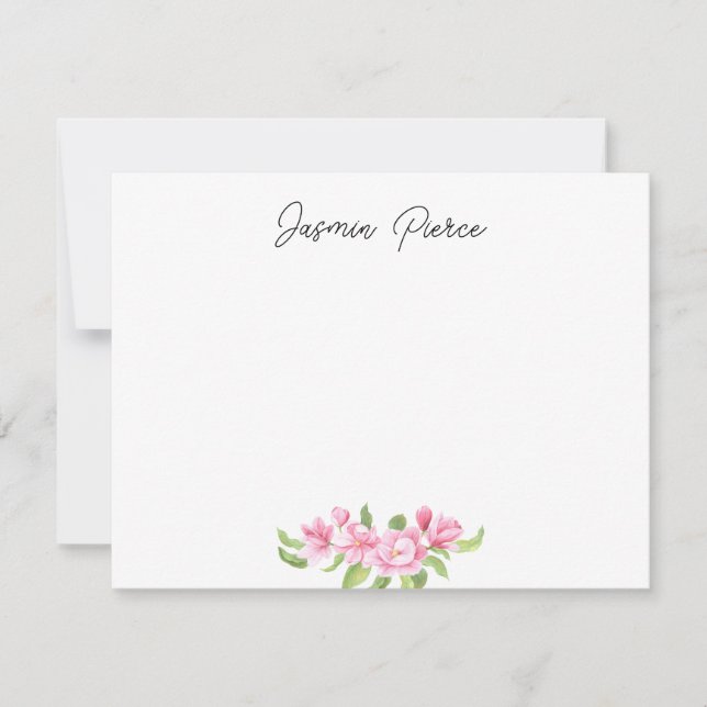 Tarjeta de nota de magnolia rosa personalizada (Anverso)