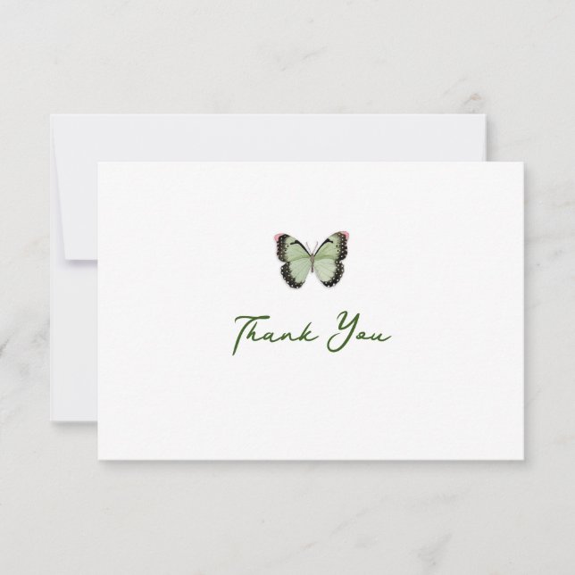 Tarjeta de nota de mariposa acuarela (verde) (Anverso)