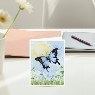 Tarjeta de nota de mariposa azul