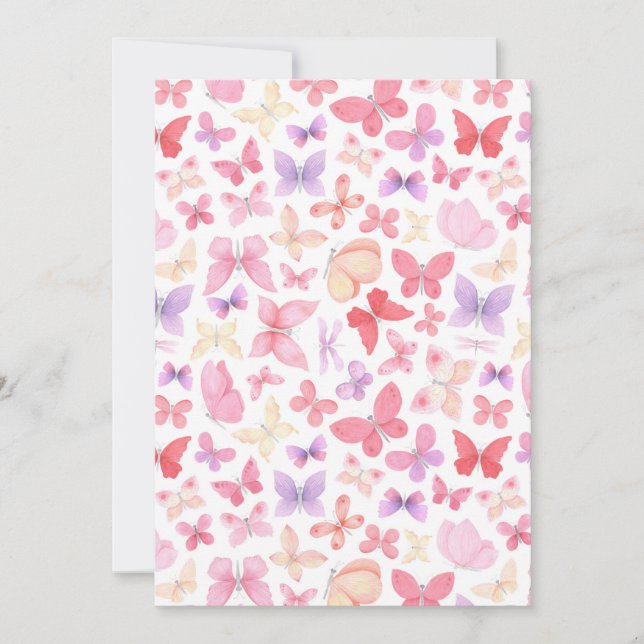 Tarjeta de nota de mariposas rosadas púrpuras amar (Anverso)