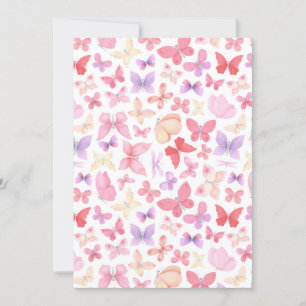Tarjeta de nota de mariposas rosadas púrpuras amar