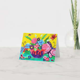 Tarjeta de nota de mariposas y ladybugs