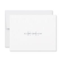 Tarjeta de nota de monograma de boda azul blanco