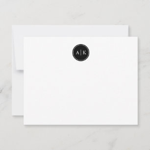 Tarjeta de nota de monograma de círculo negro simp