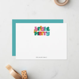 Tarjeta de nota de monograma de merry brillante de