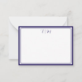 Tarjeta de nota de monograma de tres bordes azul o