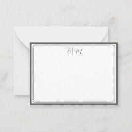 Tarjeta de nota de monograma de tres bordes gris o