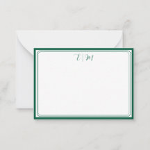 Tarjeta de nota de monograma de tres bordes verde 