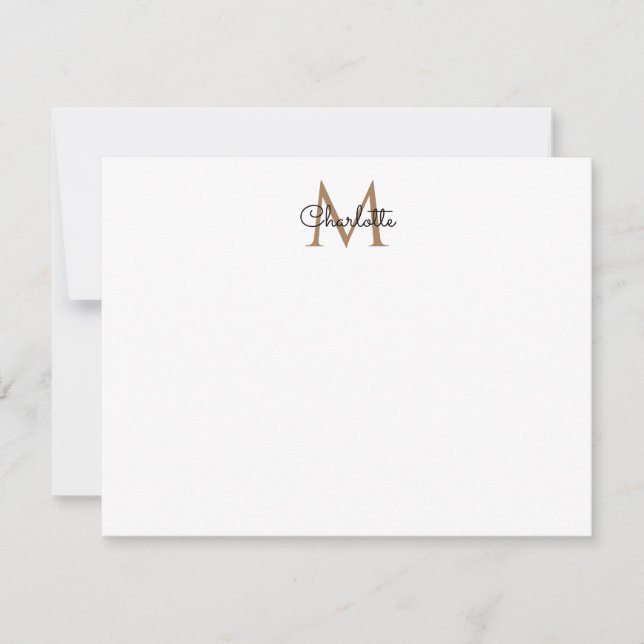 Tarjeta de nota de monograma elegante chica oro ne (Anverso)