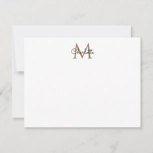 Tarjeta de nota de monograma elegante chica oro ne